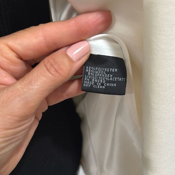 Anne Klein Coat double breasted Blazer Jacket Sz 8 Stretch Ivory Beige Cream - Picture 6 of 7